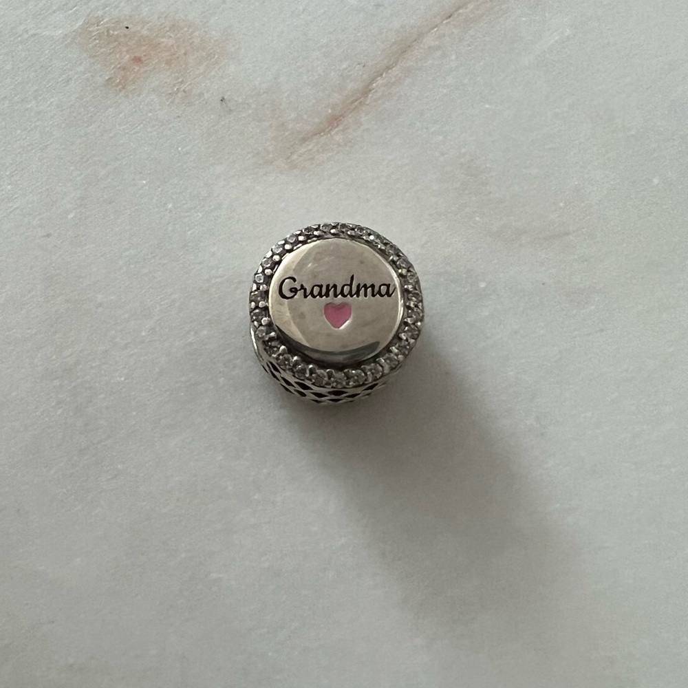 Pandora Silver Charm Grandma w/ Pink Heart